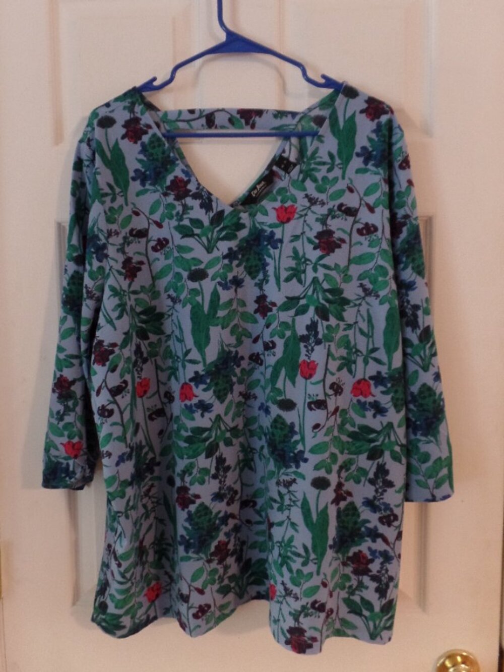 DuJour XL 18 20 Floral Printed Split Sleeve Woven Top Blouse